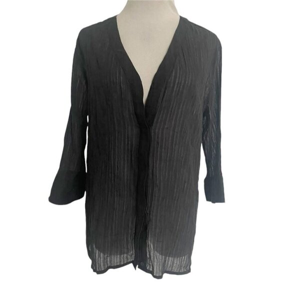 AllSaints Size 4  Top Blouse Black Crinle Shirt V Neck Long Sleeve - Picture 1 of 7